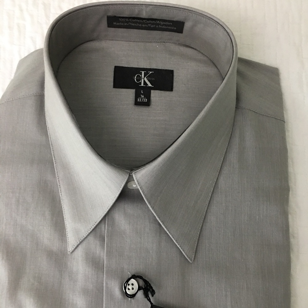 NWT Calvin Klein Dress Shirt, Gray, Large